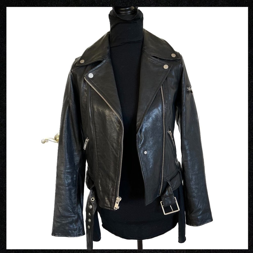 7 For All Mankind Genuine Leather Moto Jacket in Black Size XS